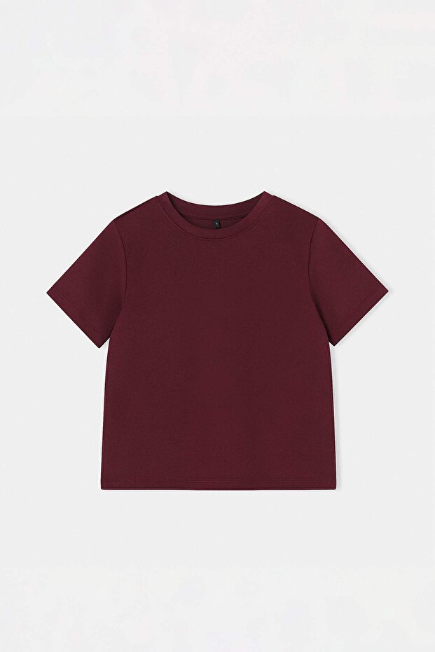 Bordo Düz Regular Bisiklet Yaka Standart Kol İnterlok Örme T-Shirt TWOSS26TS00064 - 6
