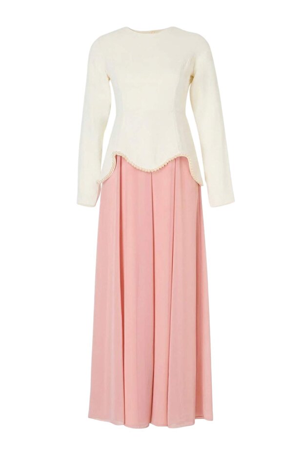 Pembe A-line Kalın Crep Dokuma Tesettür Abiye TCTSS26DB00016 - 5