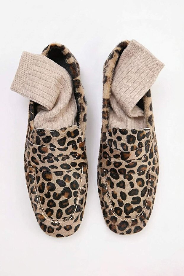 Hakiki Deri Çok Renkli Leopar Desenli Kadın Loafer TAKSS26LA00010 - 4