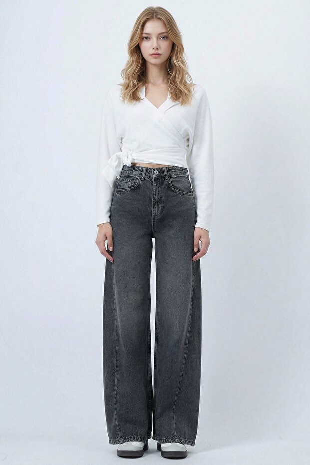 Women's Gray High Waist 5-Pocket Baggy Jeans