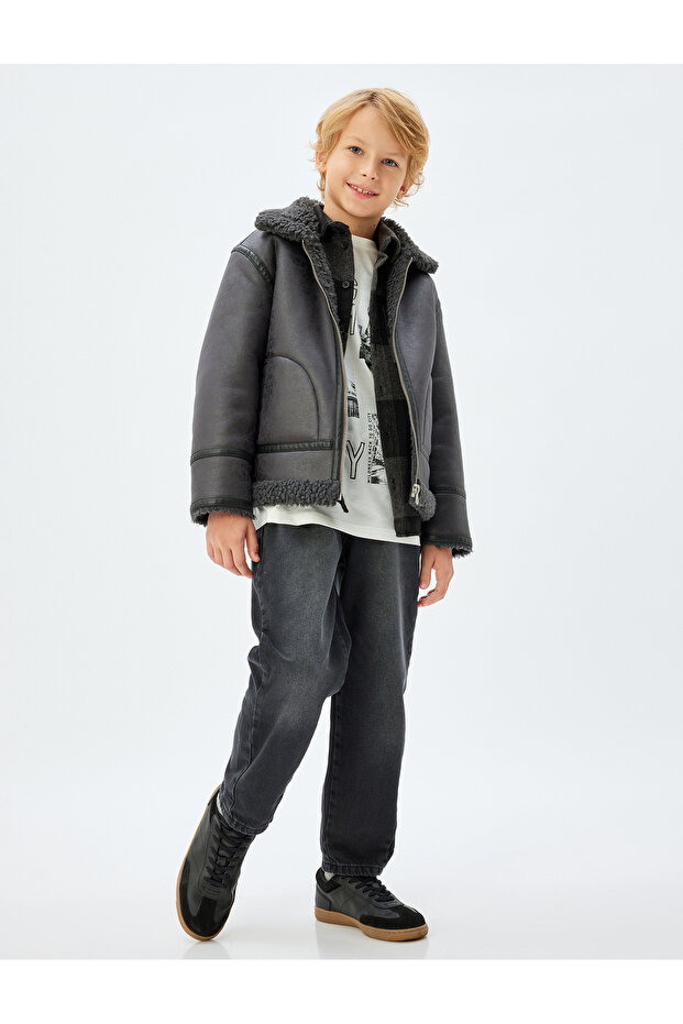 Denim Trousers with Cotton Pockets and Elastic Waist