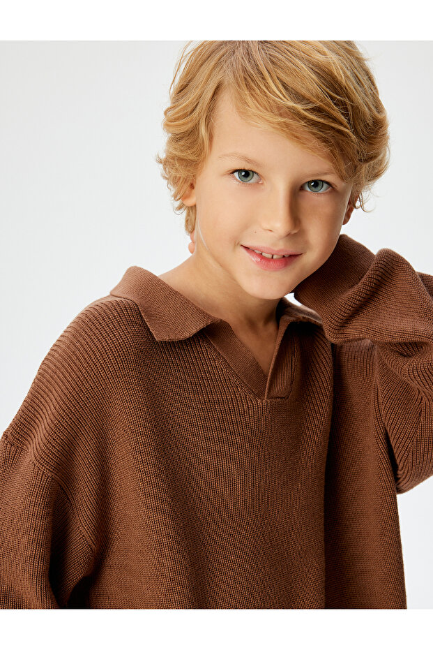 Polo Collar Sweater Ribbed Long Sleeve