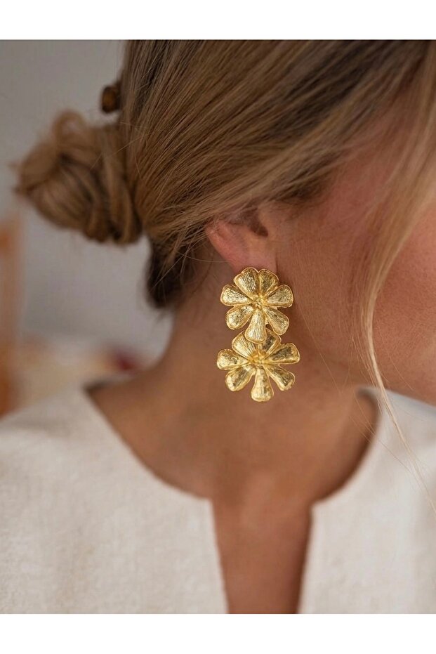 Brand Double View Gold Flower Earrings