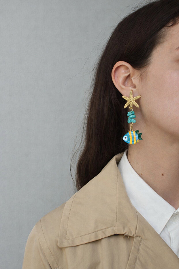 Brand Star and Fish Dangle Earrings