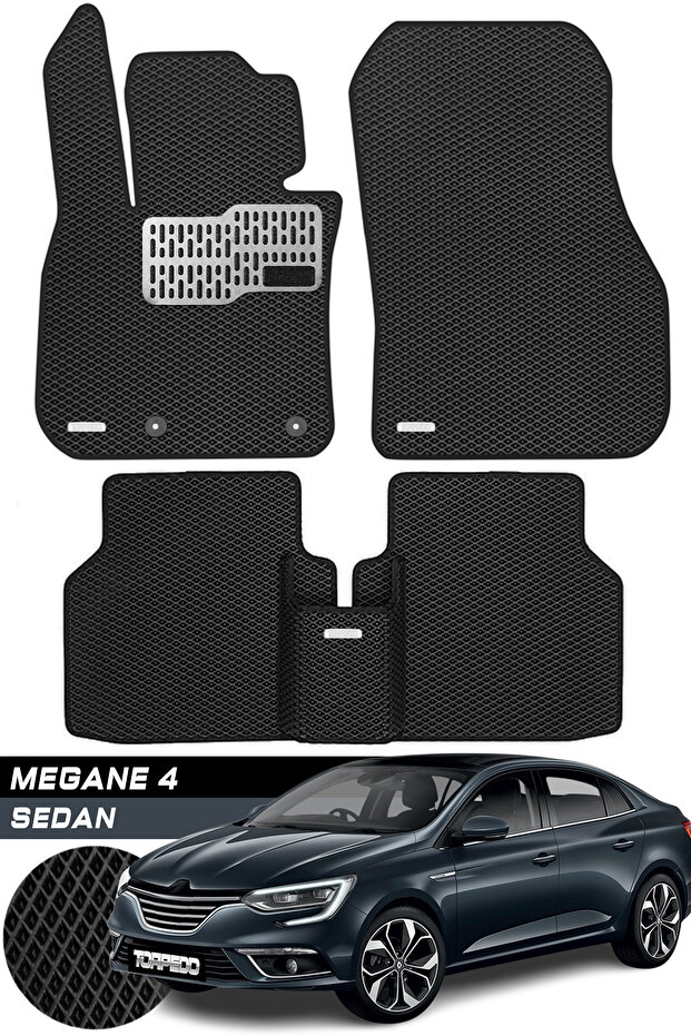 TORPEDO Megane 4 Sedan Uyumlu Hücreli Premium Eva Paspas Seti Tam Set Paspas Takımı Siyah
