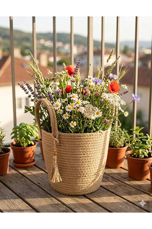 24*22 Wicker Jute Basket Flower Pot Organizer Gift Basket Organizer Bathroom Basket Flower Holder