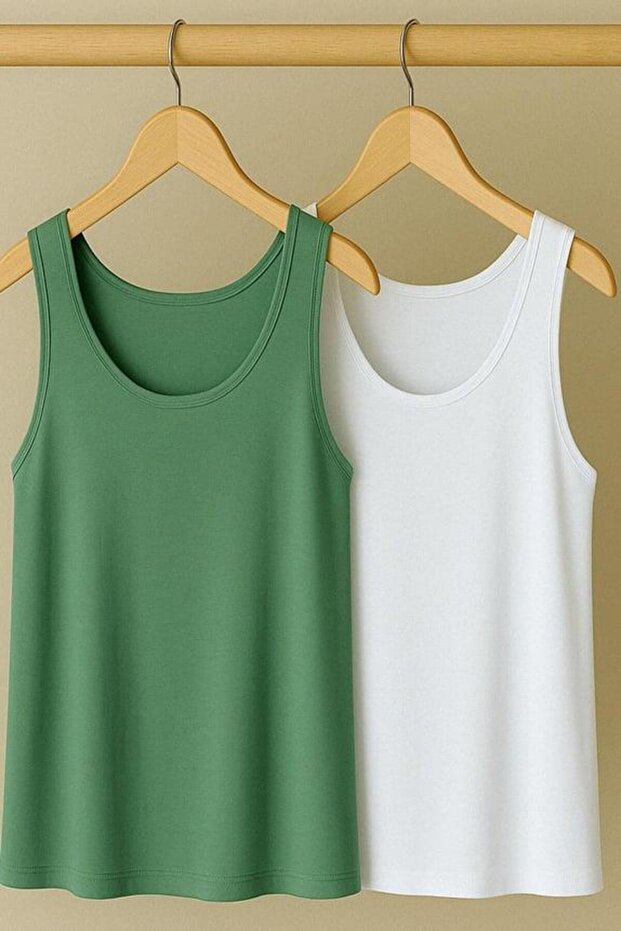 2 Pieces A-Line Comfortable Fit Basic Thick Strap Undershirt T-Shirt - 1