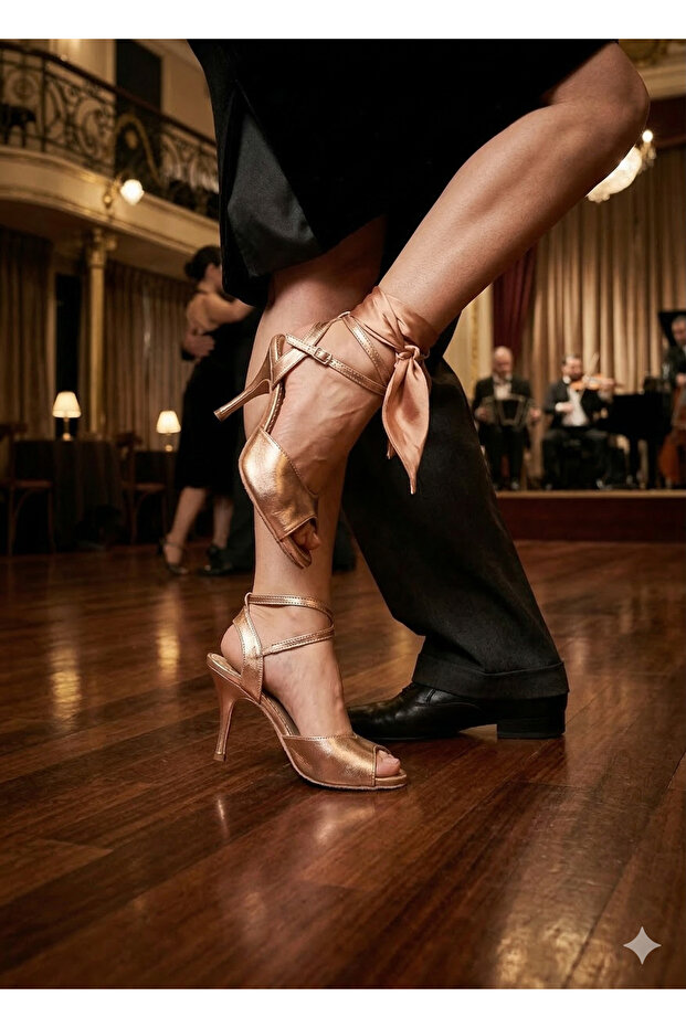 Gold Trace” Rose Gold Leather 8.5 cm 13 Points Butterfly Model Tango, Dance and Ballroom Shoes
