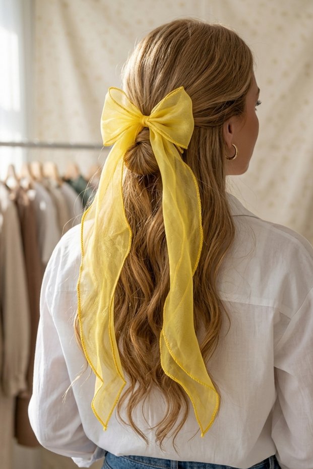 Women's Long Tulle Bow Buckle Dark Yellow