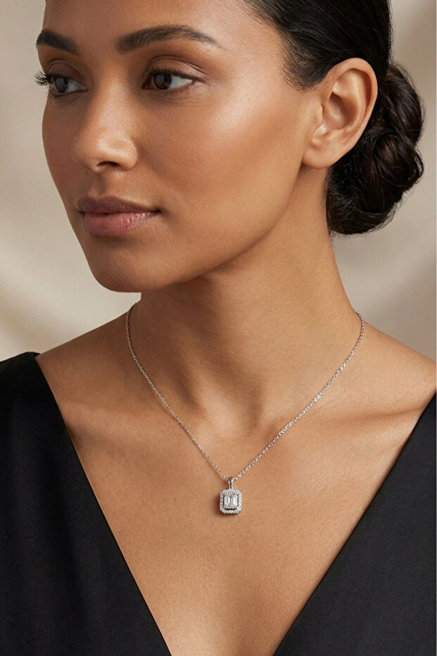 Accessories Square Zircon Stone Chain Steel Women's Necklace