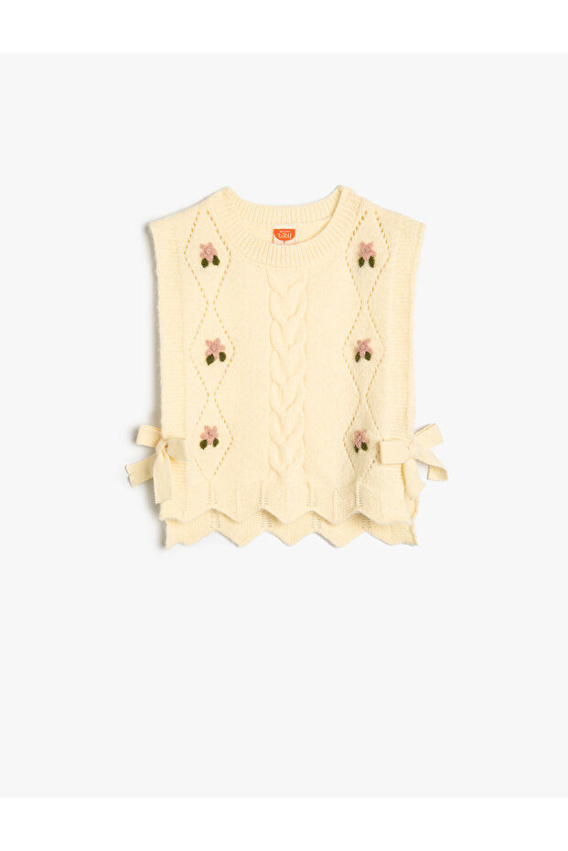 Knitted Sweater Sleeveless with Tie Sides and Crew Neck