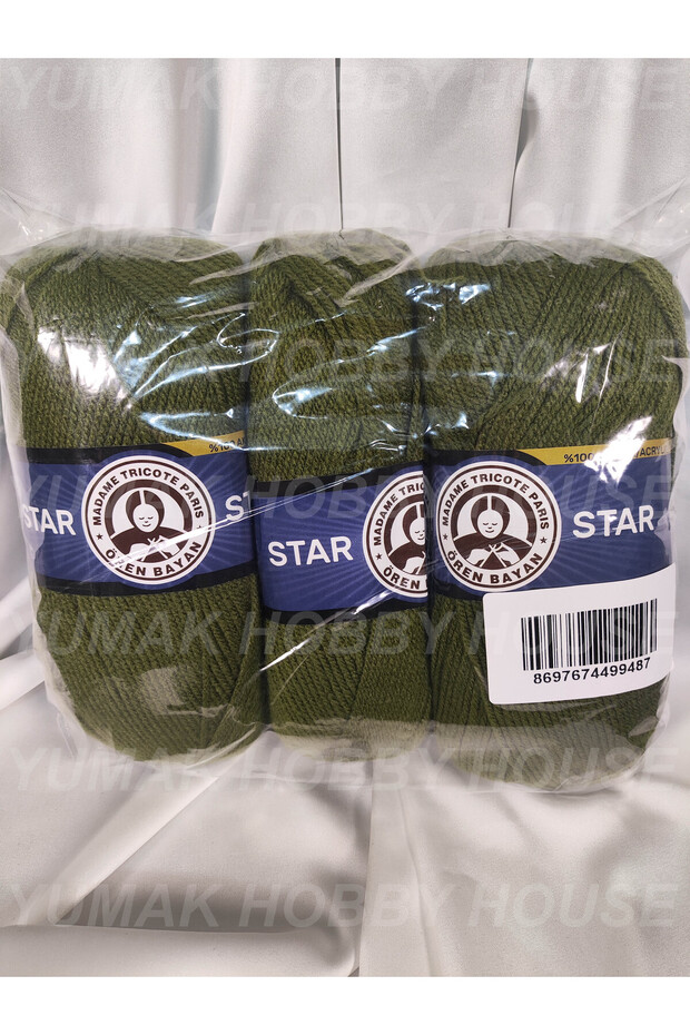 Star Khaki Green Hand Knitting Yarn (3 Pieces) - Color: 077