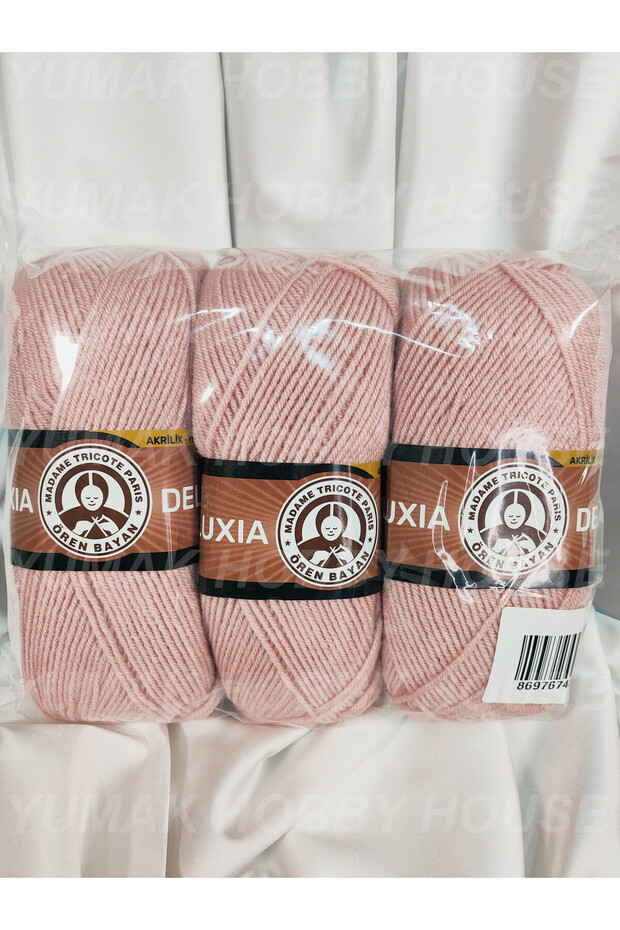 Deluxia Powder Pink Hand Knitting Yarn (3 Pieces) - Color: 001