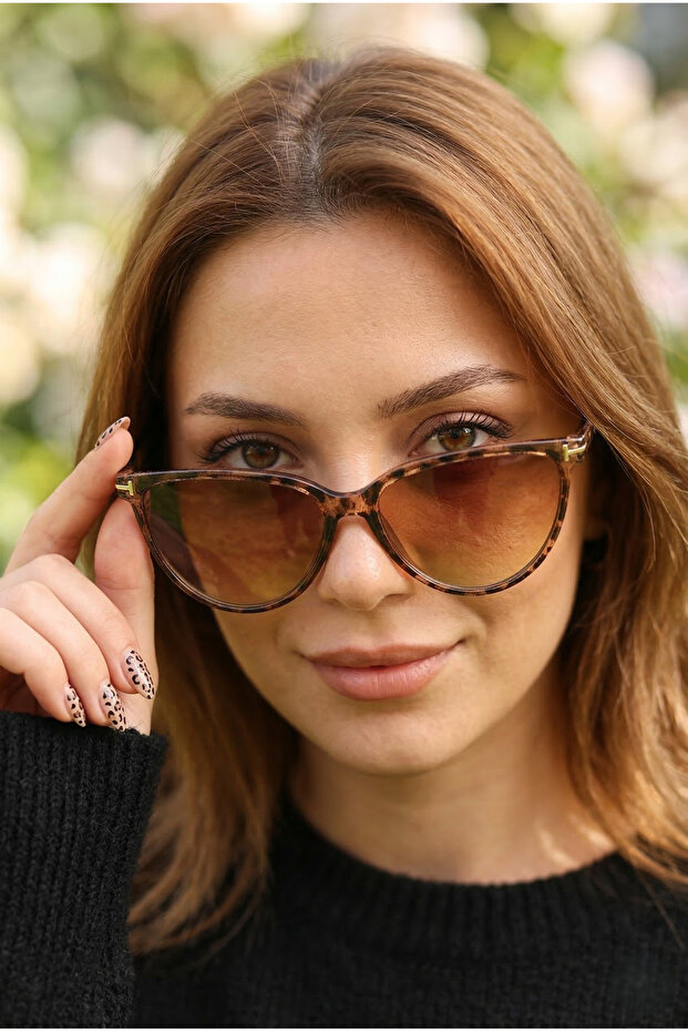 Tomy Leopard Sunglasses Cateye Brown Glass Color