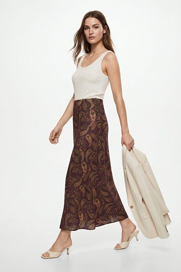 Burgundy leaf Patterned skirt 3507 - 1