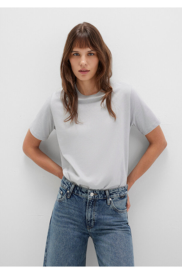 Graues Basic-T-Shirt mit normaler Passform / normaler Passform 1600965 -70075 - 2