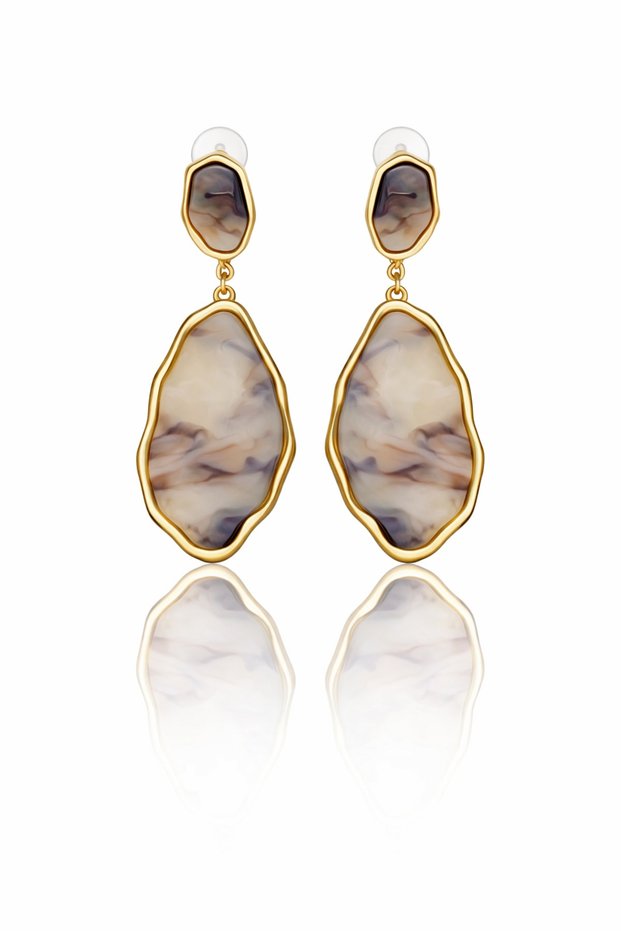 Gold Framed Marble Pattern Dangle Earrings – Modern Women's Earrings