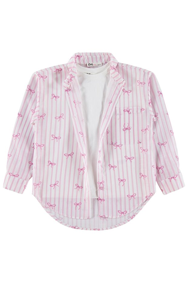 Bowknot Printed 6-9 Years Old Shirt - Pink