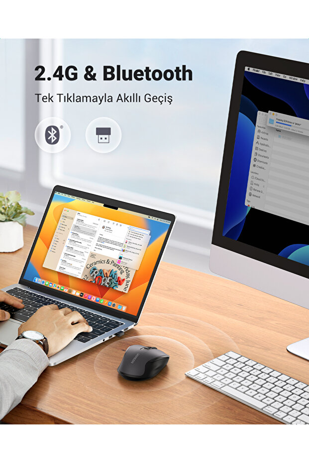 4000 DPI Dual Mode 2.4GHz Kablosuz ve Bluetooth Sessiz Optik Mouse, 90855 - 3