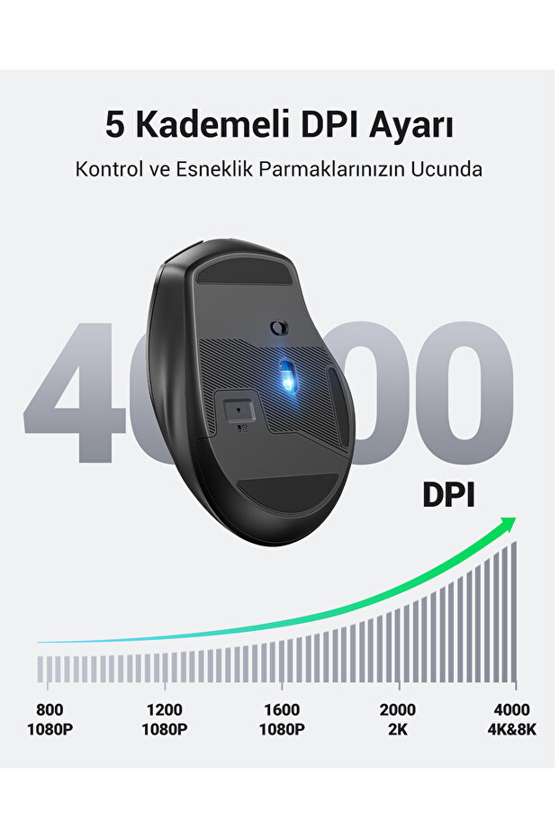 4000 DPI Dual Mode 2.4GHz Kablosuz ve Bluetooth Sessiz Optik Mouse, 90855 - 6