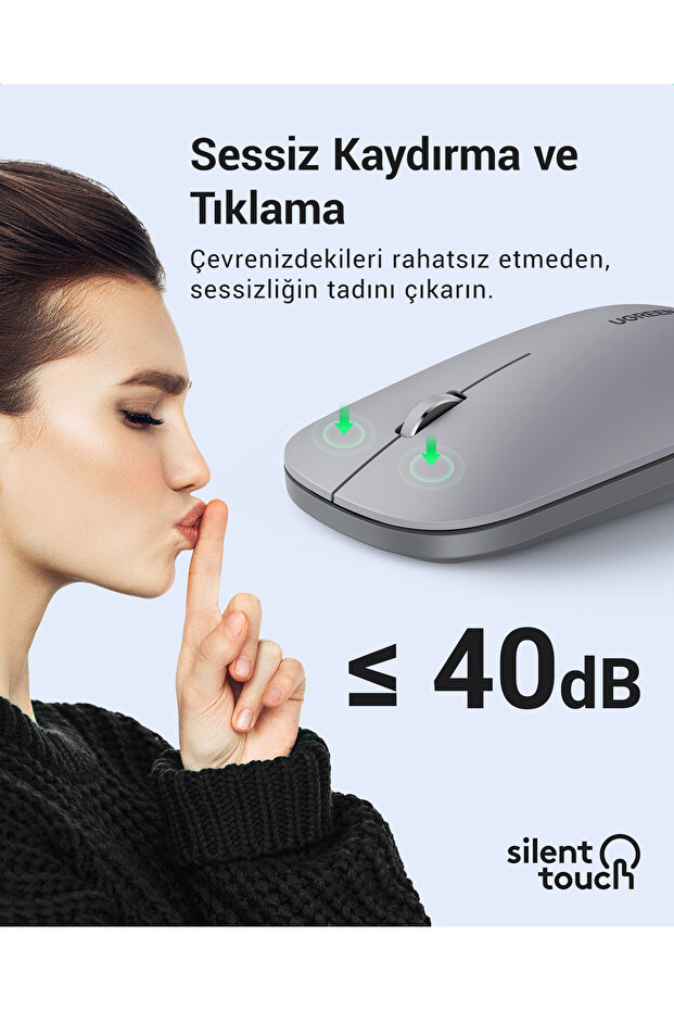 2.4Ghz Sessiz Tuşlu Kablosuz Optik Mouse, Gri, 90373 - 2