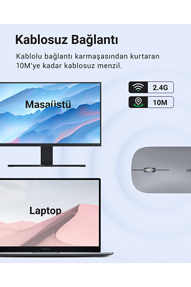 2.4Ghz Sessiz Tuşlu Kablosuz Optik Mouse, Gri, 90373 - 6