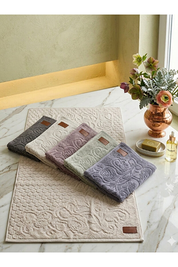 (6Th Set) Avangard Series Dowry Box Jacquard 50X90 Cm. Curly Textured Hand and Face Towel