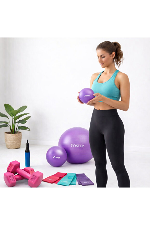 Pilates Seti 65 cm Anti Burst Pilates Topu + 25 cm Mini Pilates Topu + Direnç Lastiği Seti - 5