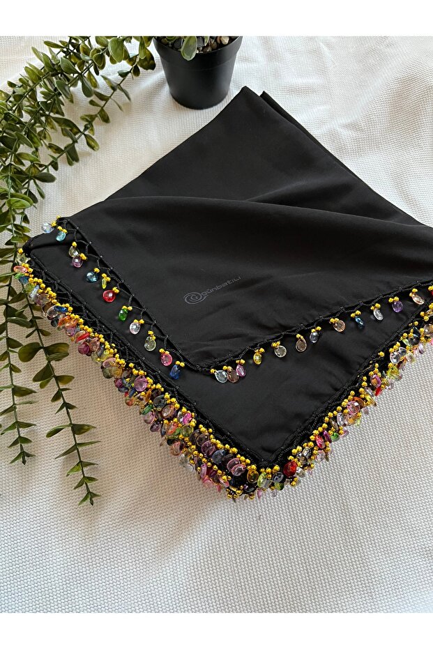 Handcrafted Dowry Gift Beaded Scarf Black