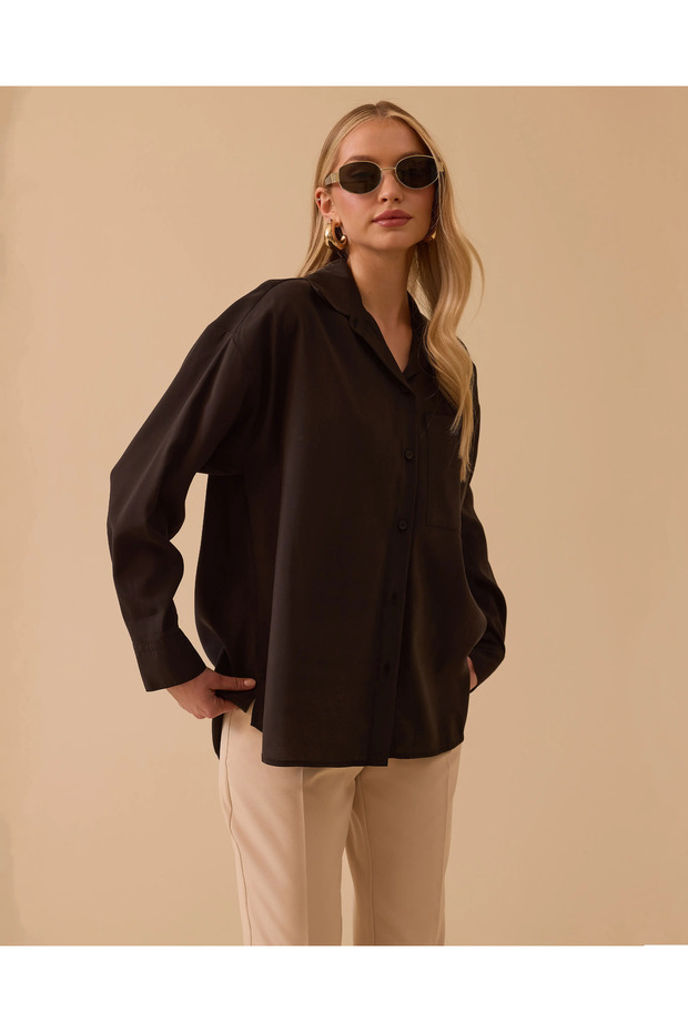 Oversize Basic Keten Gömlek - 2