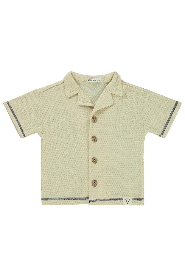 Honeycomb Fabric Shirt for 2-5 Years - Ecru