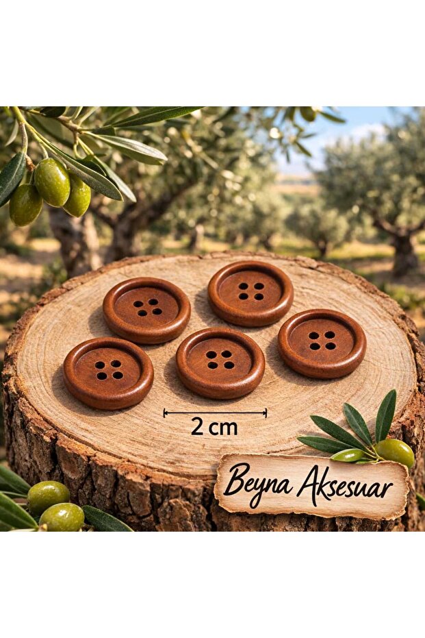 2 cm Buttoned Natural Wooden Brown Board - 1 Pack of 10 Pieces