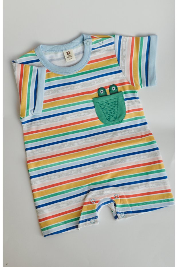 Baby Striped Short Sleeve Romper with Pocket Detail