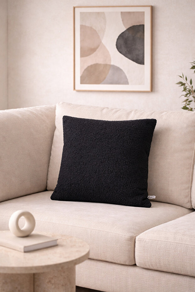 Premium Odin Bukle Woven Black Cushion Cover (43X43 cm)