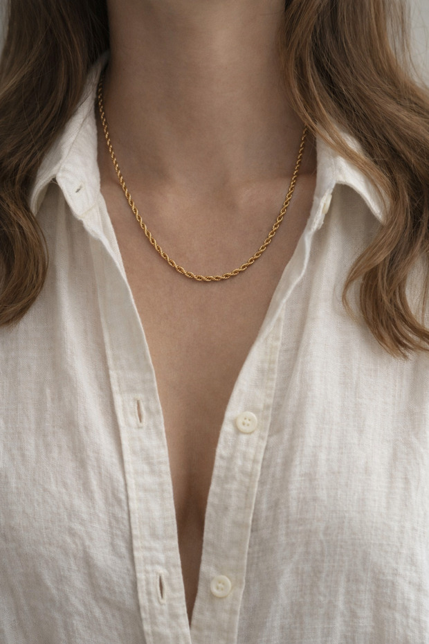 Steel Gold Twist Chain Necklace 4mm - Non-darkening-