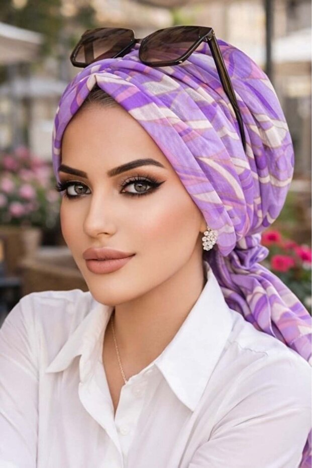 Lilac Geometric Pattern Buckle Bonnet