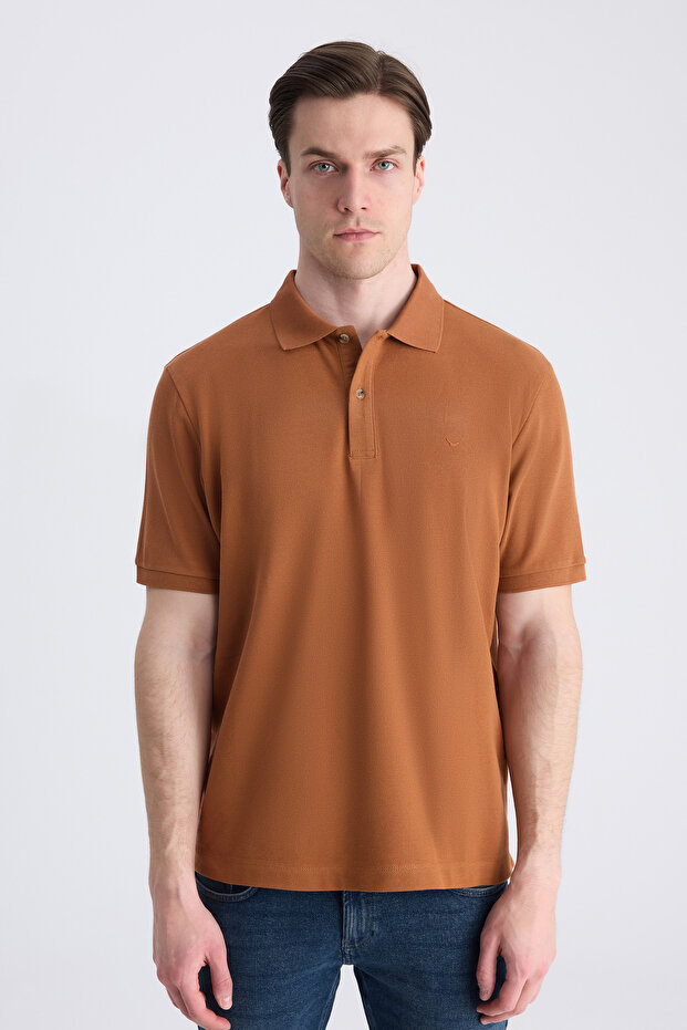 Ds Damat Regular Fit Cinnamon Pique Textured 100% Cotton T-Shirt