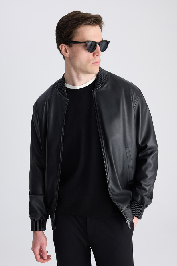 Slim Fit Black Plain Coat