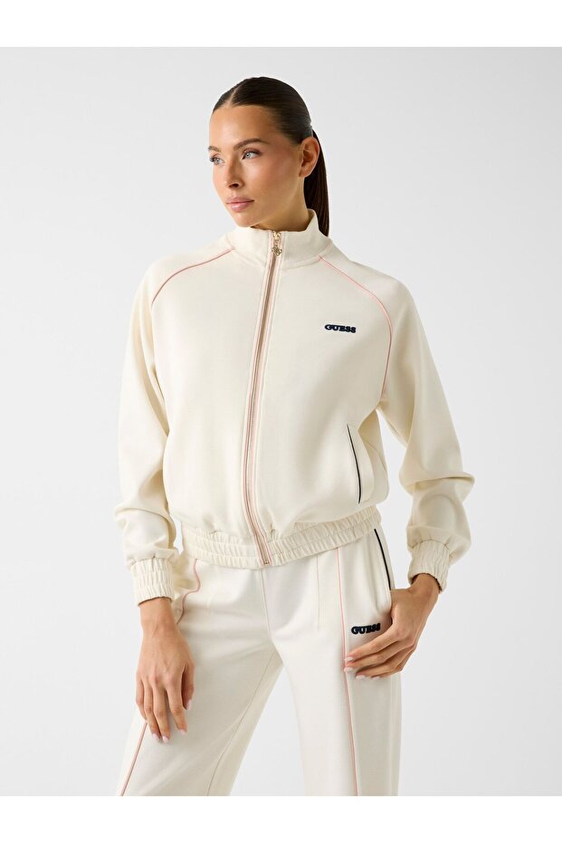 High neck full-zip sweater