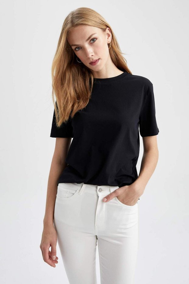 Regular Fit Crew Neck Short Sleeve 100% Cotton T-Shirt W9584Az22Sm