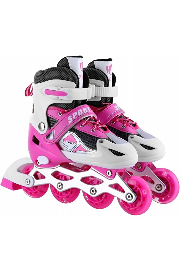 Adjustable Kids Inline Skates for Girls and Boys, Flashing Wheels Roller Skates, Beginner Skate Pink