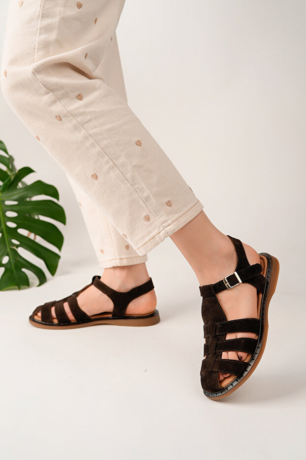Genuine Leather Brown Suede Women Leather Sandals Dp26-26600