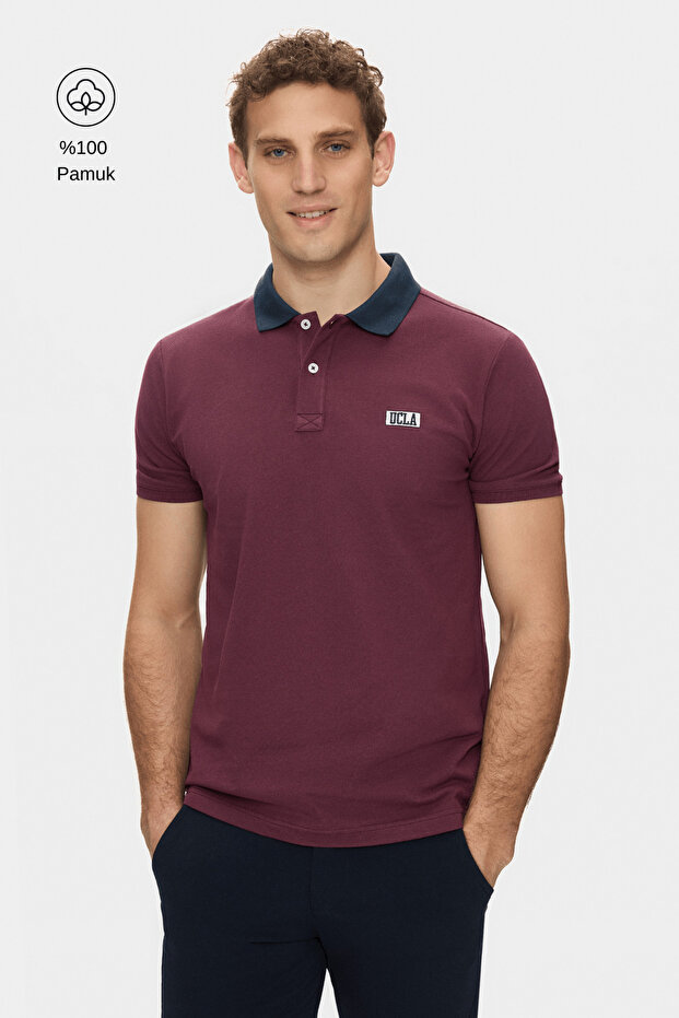 Arroyo Claret Red Polo Collar Embroidered 100% Cotton Standard Fit Men's Tshirt