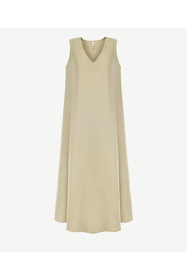 V Yaka Panel Kesikli Elbise - 4