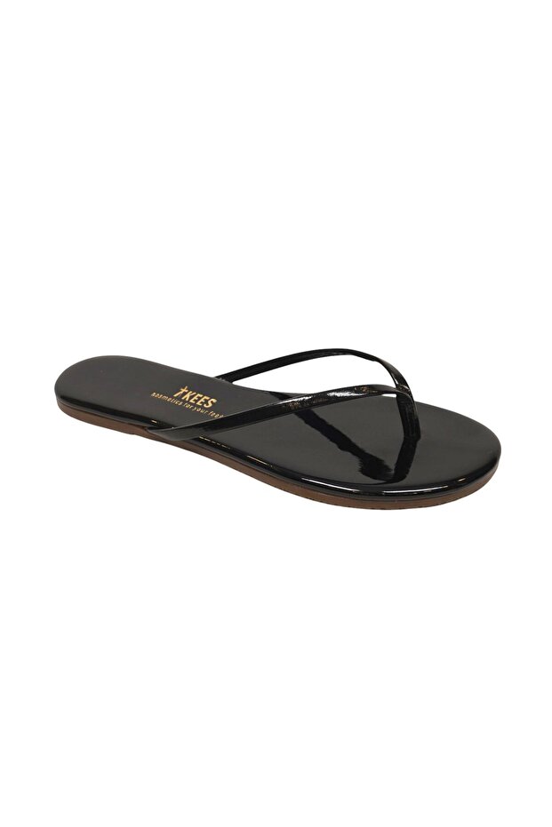 Women's Classic Patent Leather Black Stylish Daily Flip Flops Slipper