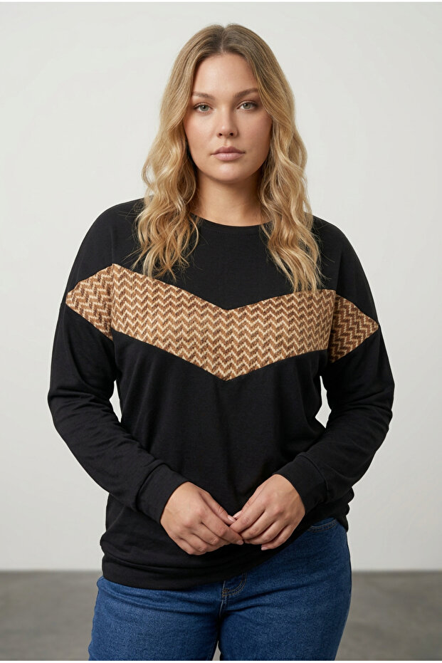 Plus Size Crew Neck Long Sleeve Front Printed Sweatshirt 300282