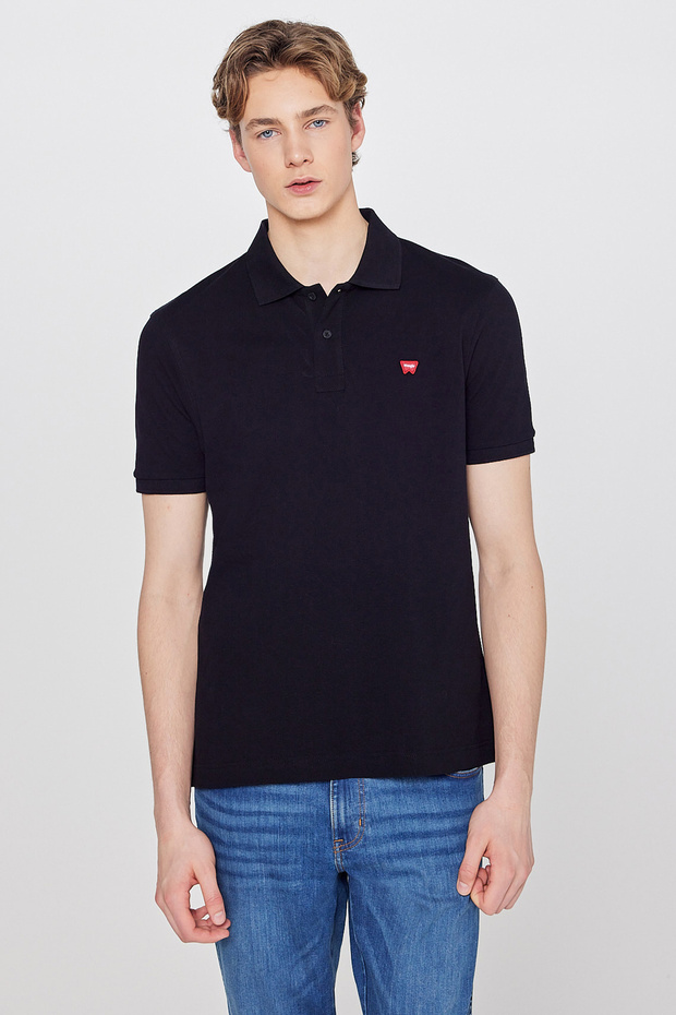 Polo Neck Black T-shirt - 100% Cotton, Regular Fit