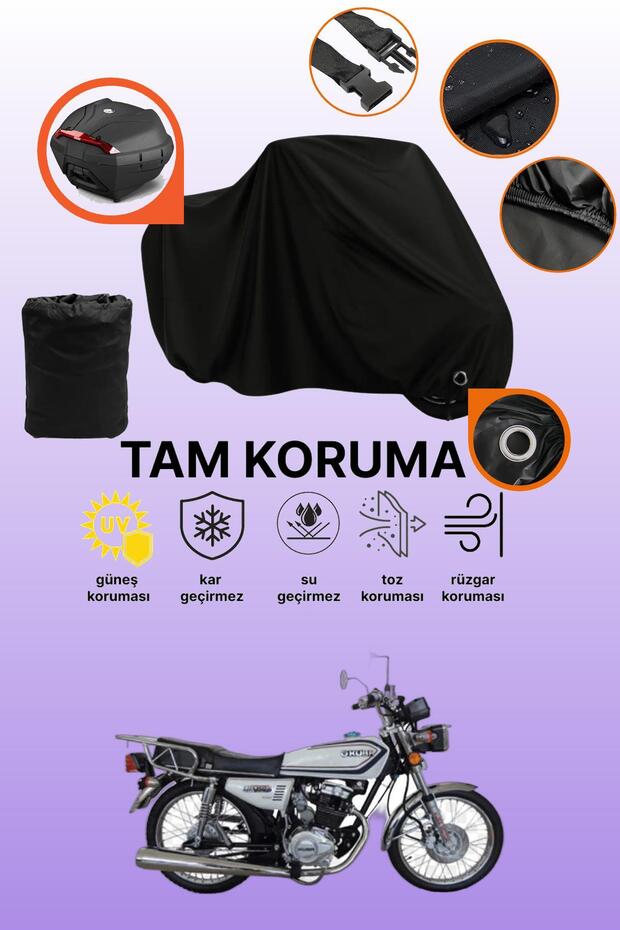 Black Rear Bag and Lock Compatible Kuba Cheetah 150R Compatible Motorcycle Tarpaulin