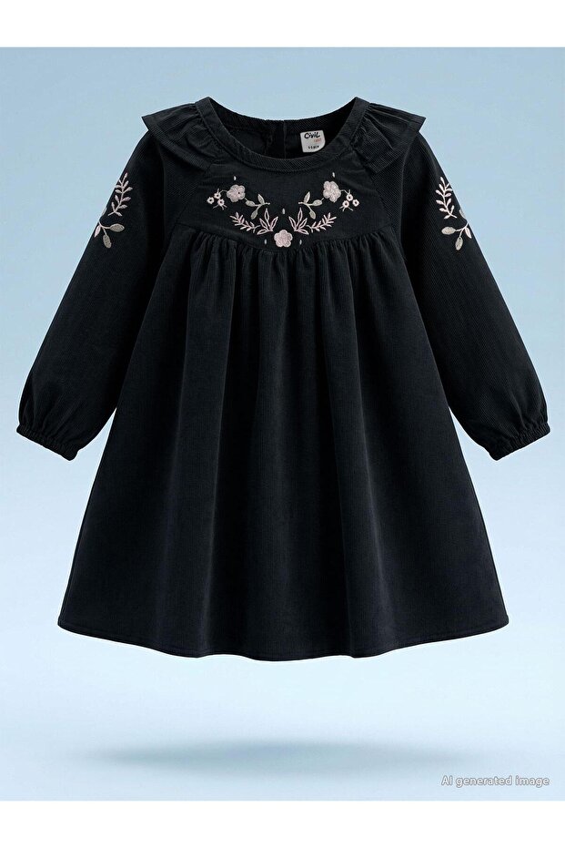 Embroidered Collar Dress for 6-18 Months - Gray