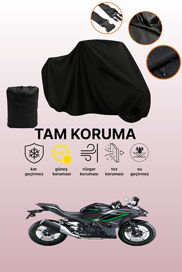 Black Tail Bag and Lock Non-Matching Kawasaki Ninja 500 Compatible Motorcycle Tarpaulin